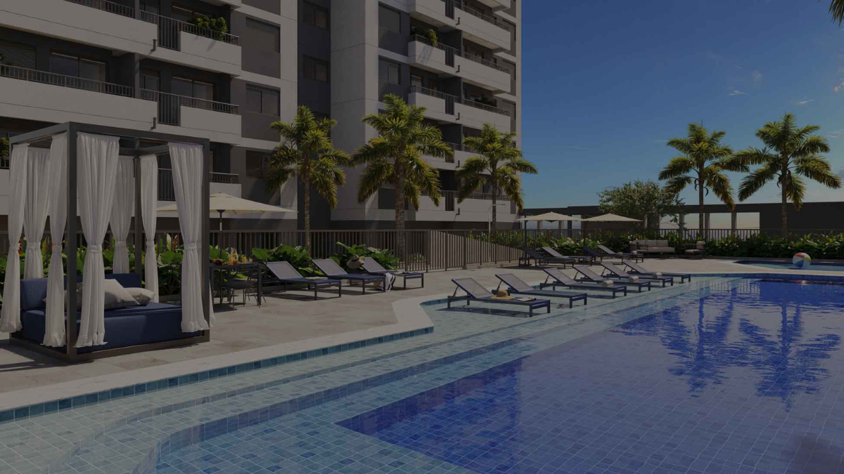 Fachada moderna do empreendimento Moved Osasco, condomínio residencial com design contemporâneo, áreas de lazer completas e localização privilegiada na região central de Osasco, próximo a shoppings, transporte e principais vias de São Paulo.