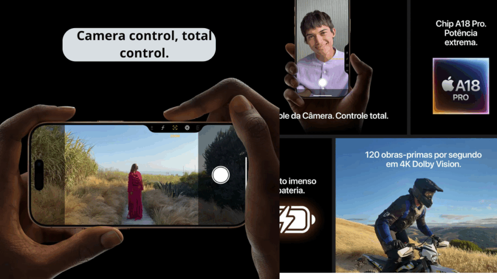 “Apple iPhone 16 Pro Max in Black Titanium, showcasing its large 6.9-inch display, triple-camera system, and premium titanium finish, positioned upright on a clean, modern background.”