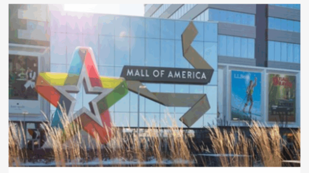Mall of America exterior view showcasing its grand architecture, vibrant atmosphere, and entrances surrounded by visitors enjoying the shopping and entertainment destination.