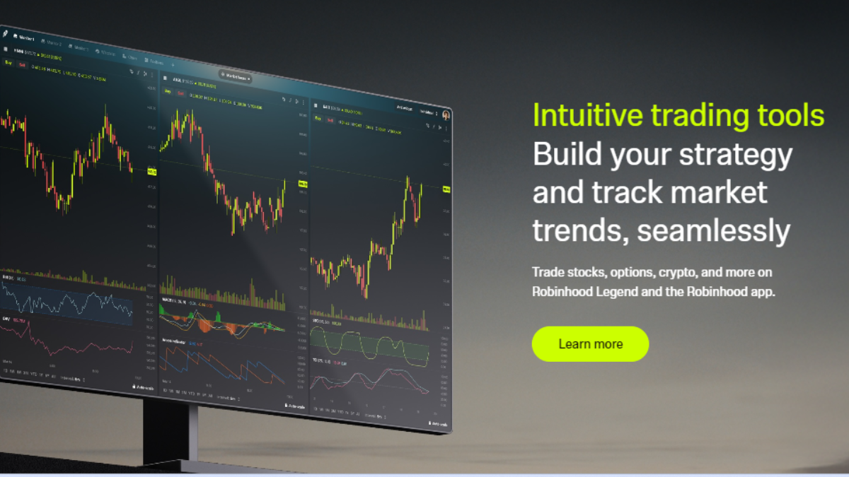 “Dashboard showing a modern investing platform with real-time charts, portfolio performance, and commission-free trading features.”