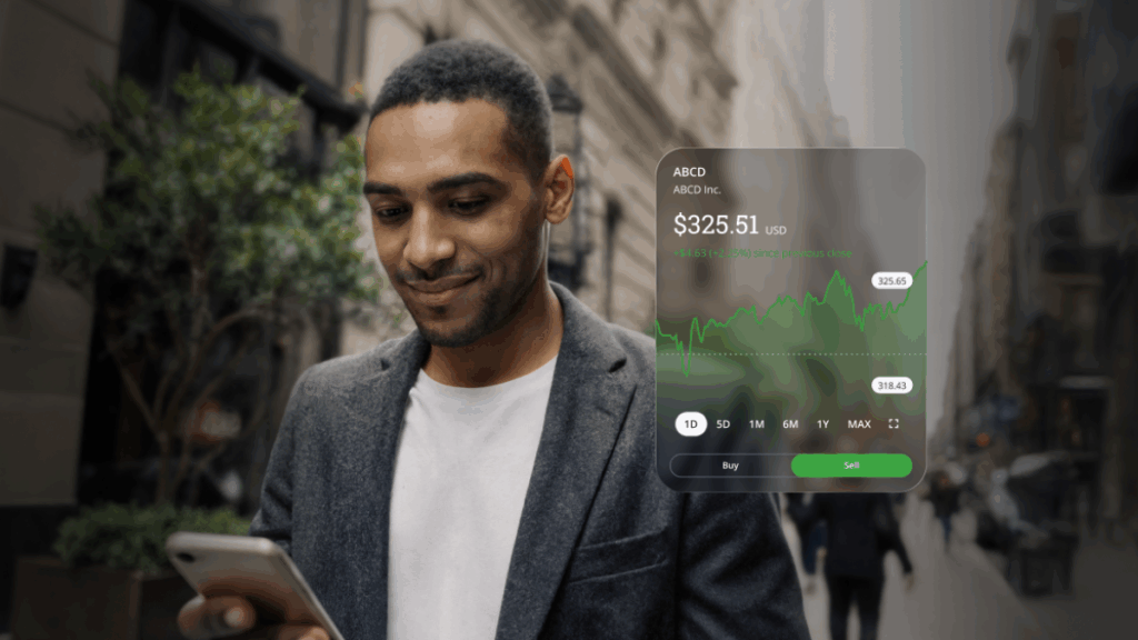 "Modern online investing platform dashboard showing charts, portfolio insights, and financial analytics designed for low-fee, user-friendly trading."