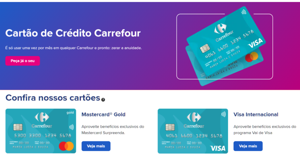 Cartão Carrefour com benefícios exclusivos, descontos especiais nas lojas, parcelamento facilitado e aceitação Mastercard em todo o Brasil.